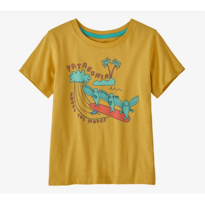 Patagonia Baby Regenerative Organic Cotton T-Shirt 2023 Tops & Bottoms Patagonia Plank Party: Surfboard Yellow 3-6 Months 