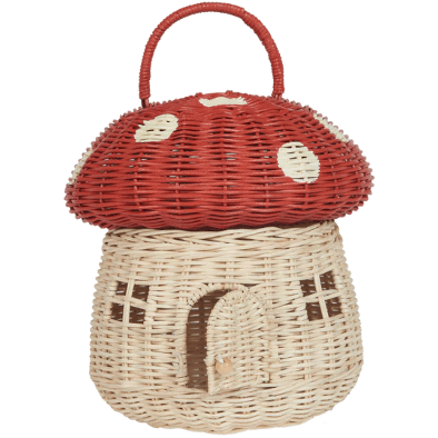 Olli Ella Rattan Mushroom Basket- Red Dollhouses and Access. Olliella   