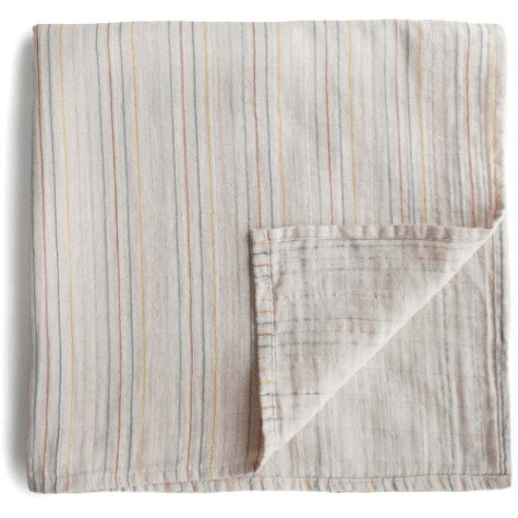 Mushie Muslin Swaddle Blanket Swaddles & Blankets Mushie Retro Stripes  
